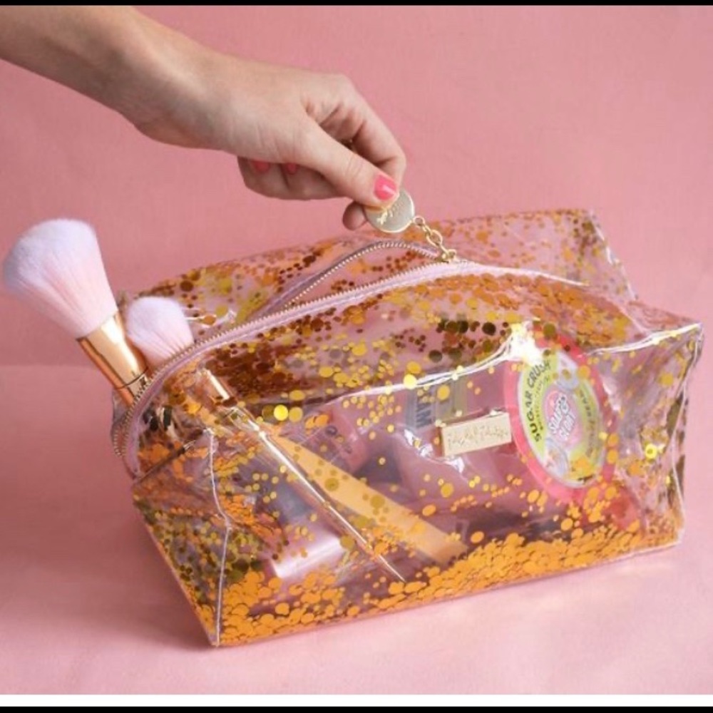 Confetti filled vinyl cosmetic bag